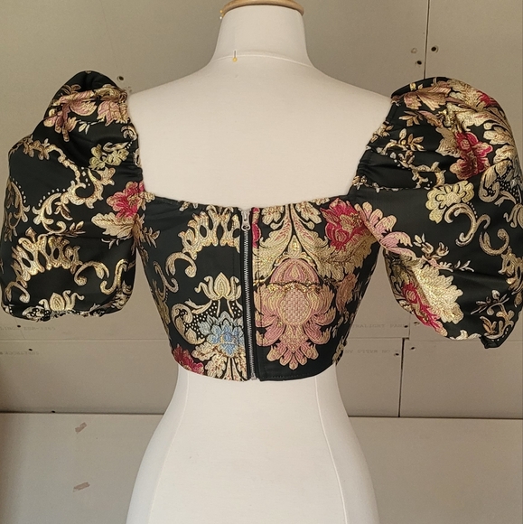 Floral Fantasy Corset Top | Puffed Sleeves | Elegant Vintage - Picture 4 of 6